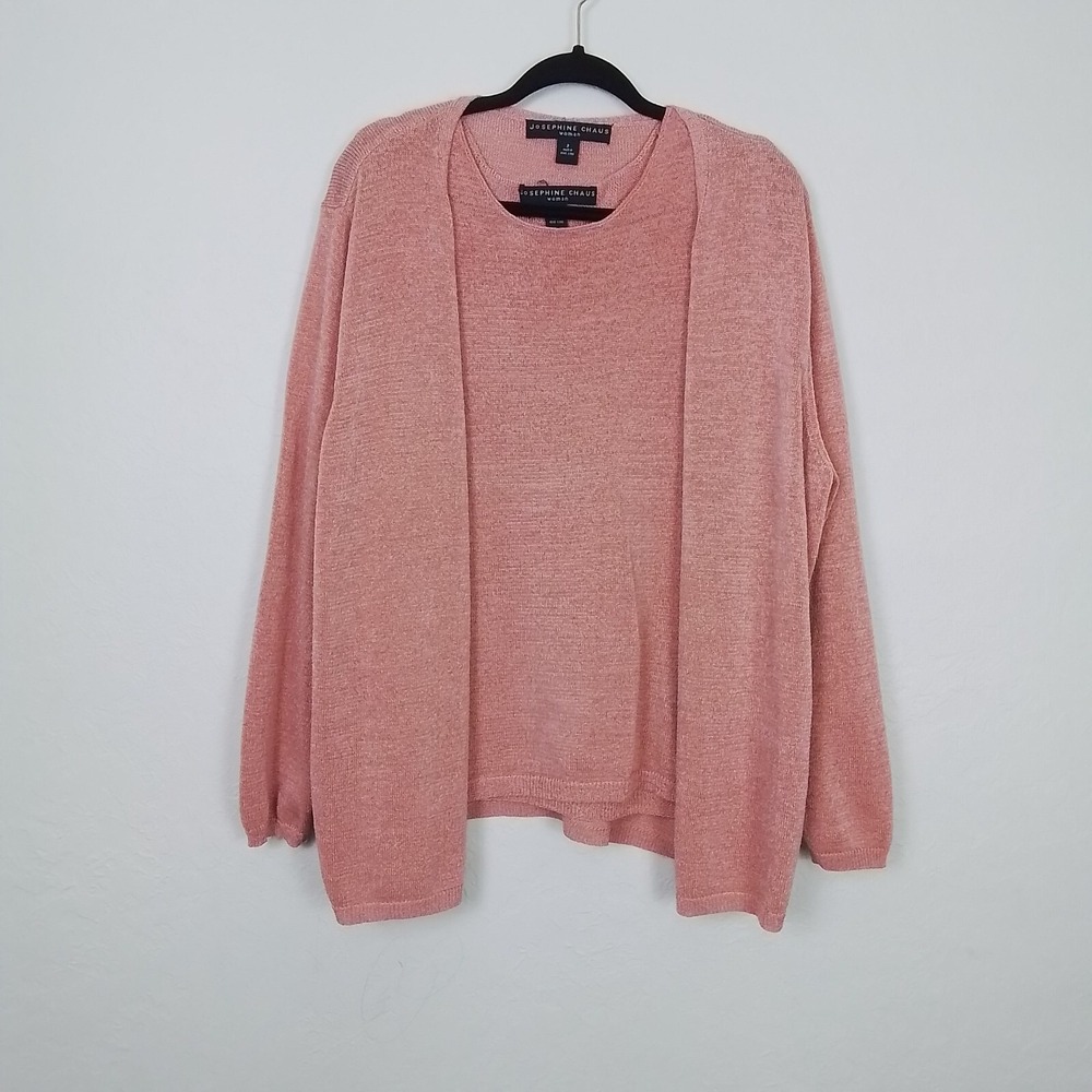 Josephine‎ Chaus Pink Knit Twinset Cardigan & Shell XL/L True Vintage 80s 90s